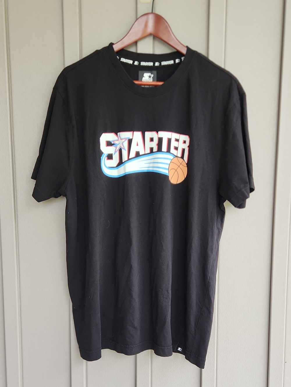 STARTER Black Tee with Blue Wave & Orange Basketball Graphic XXL